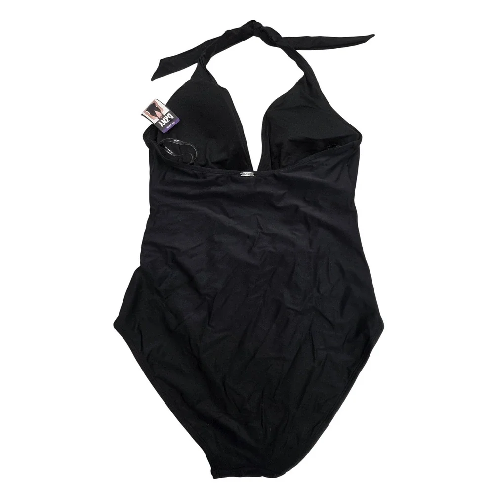DKNY Womens Black Halter One Piece Swimsuit Tummy Control XXL DI2SS001 - Picture 4 of 11